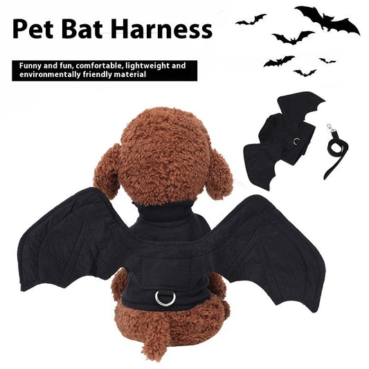 Dog Halloween Wings: Black Bat Costume with Optional Leash For Dogs Accessories