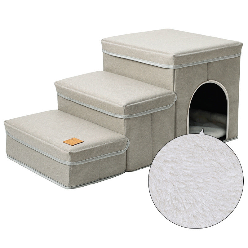 Soft Dog Stairs with Plush Cover | 3 Step Dog And Cat Ladder Beige Rabbit Plush home