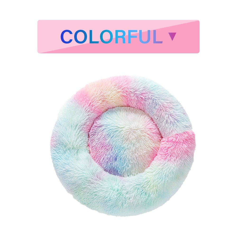 Fluffy Donut Dog Calming Bed | Washable Long Plush Cushion for Dogs L / Colorful without zipper beds
