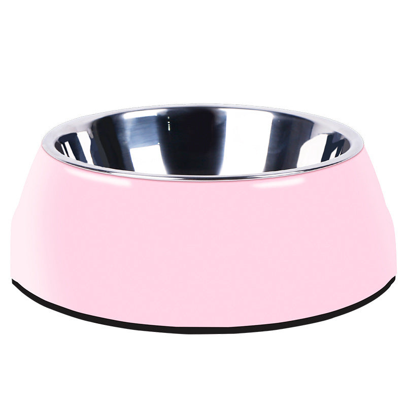 Classic Stainless Steel And Melamine Dog Bowl | Multi Color Dog Dishes for All Sizes Pink / L food