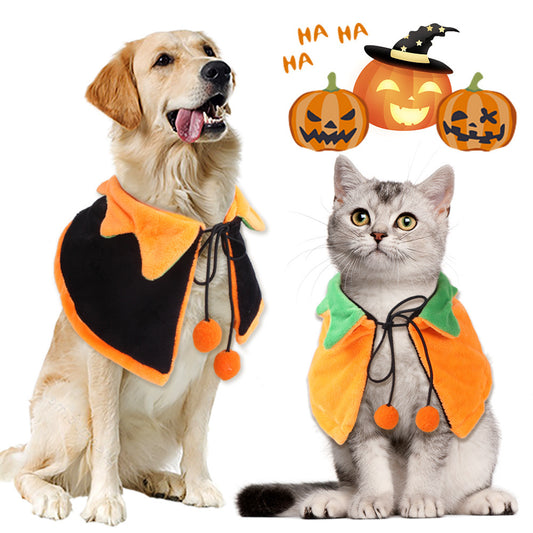 Halloween Pumpkin Double sided Dog Cloak: Plush Dog Costume with Hat Accessories