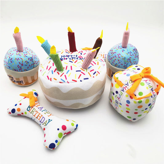 Cute Dog Birthday Cake Plush Toy Dog Birthday Accessories birthday