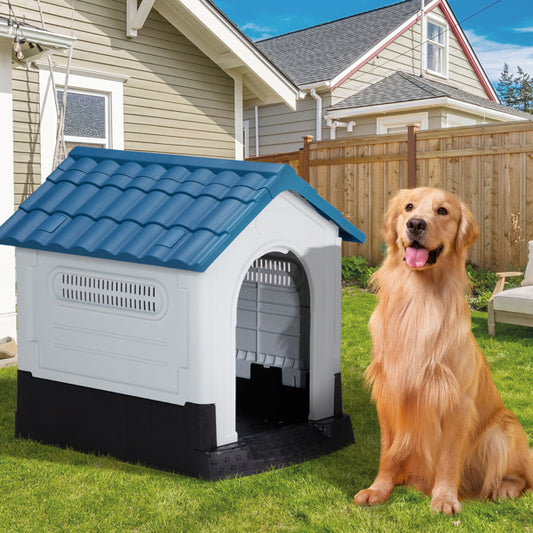 33 Inch Pointed House Type Cat And Dog House Blue white beds