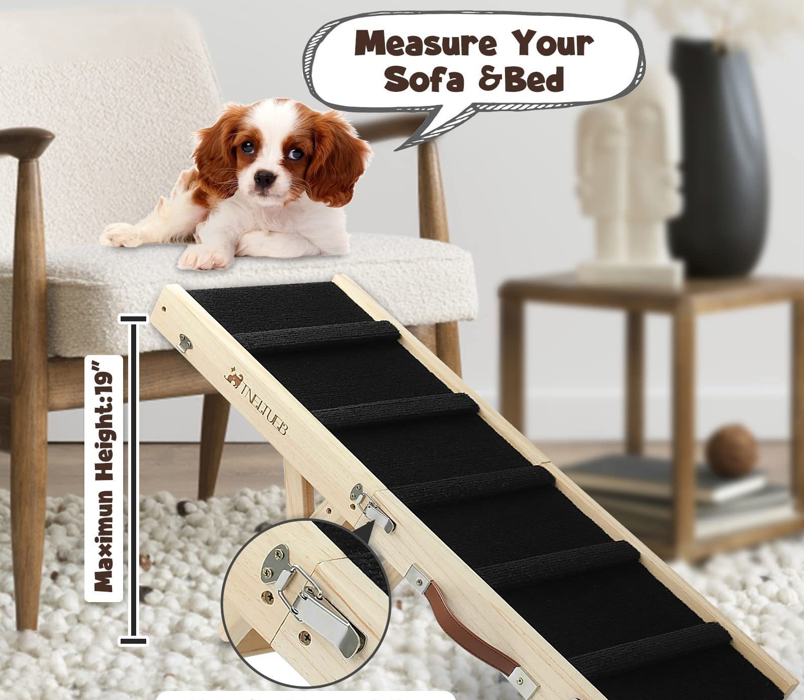 Adjustable Wooden Dog Ramp And Stairs | Foldable Dog Ladder Log Color / Customizable home