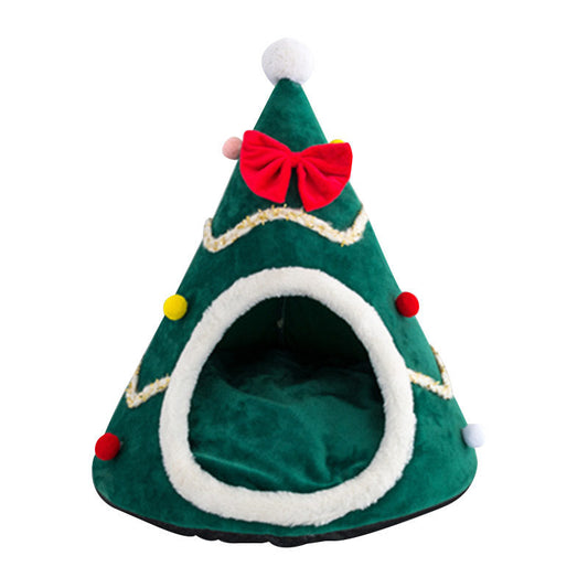 Christmas Tree Pet Bed | Cozy Dog Cave with Removable Cushion beds