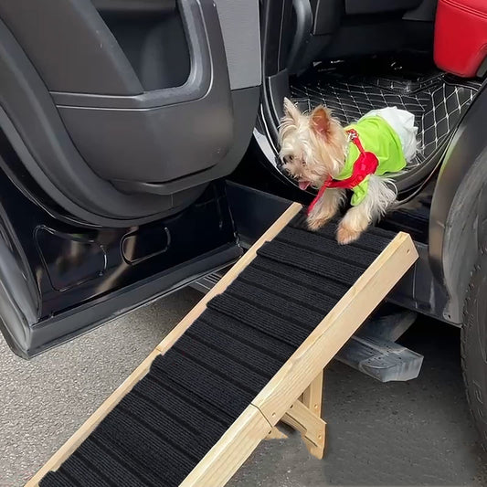 Adjustable Wooden Dog Ramp And Stairs | Foldable Dog Ladder Log Color / Customizable home