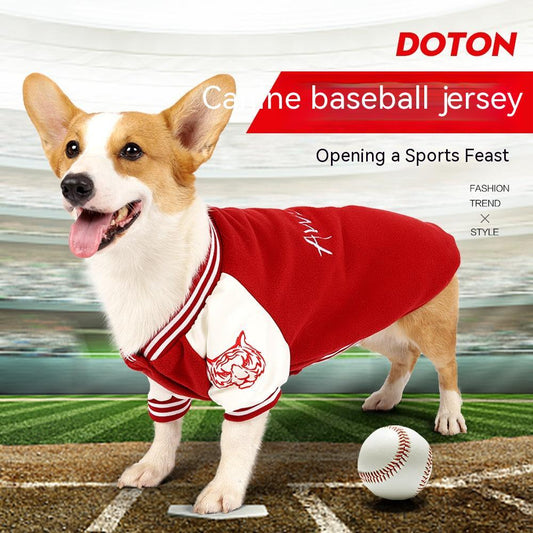 Baseball Style Dog Sweater: Red And Black Polar Fleece for Medium to Large Dogs Accessories