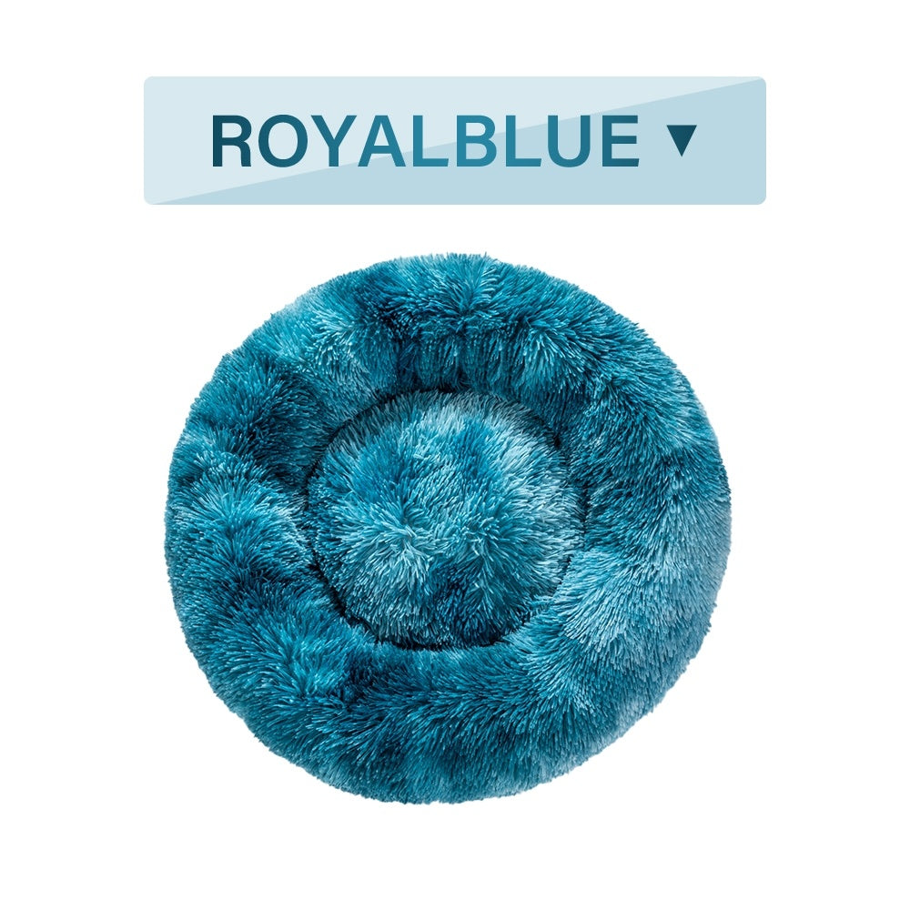 Fluffy Donut Dog Calming Bed | Washable Long Plush Cushion for Dogs beds