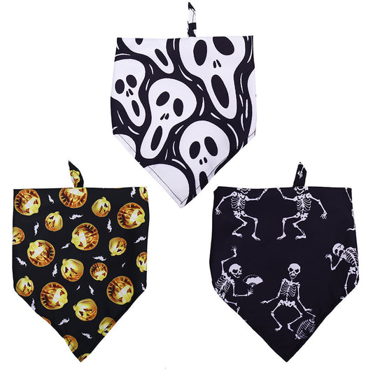 Halloween Dog Slobber Scarf: Polyester Skull Print Dog Halloween Bandana Accessories