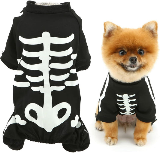 Glow in the Dark Skeleton Dog Jumpsuit | Halloween Costume for Small Dogs costumes