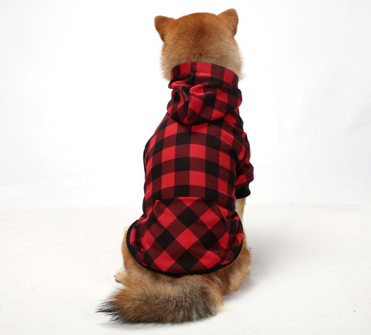 Thickened Christmas Dog Sweatshirt Red and Black Plaid Pet Apparel christmas