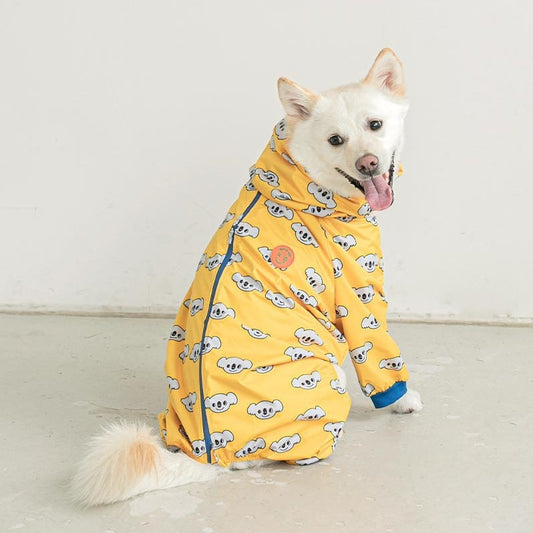 Cartoon Dog Raincoat: Four-Legged Waterproof Hooded Dog Jacket - Accessories