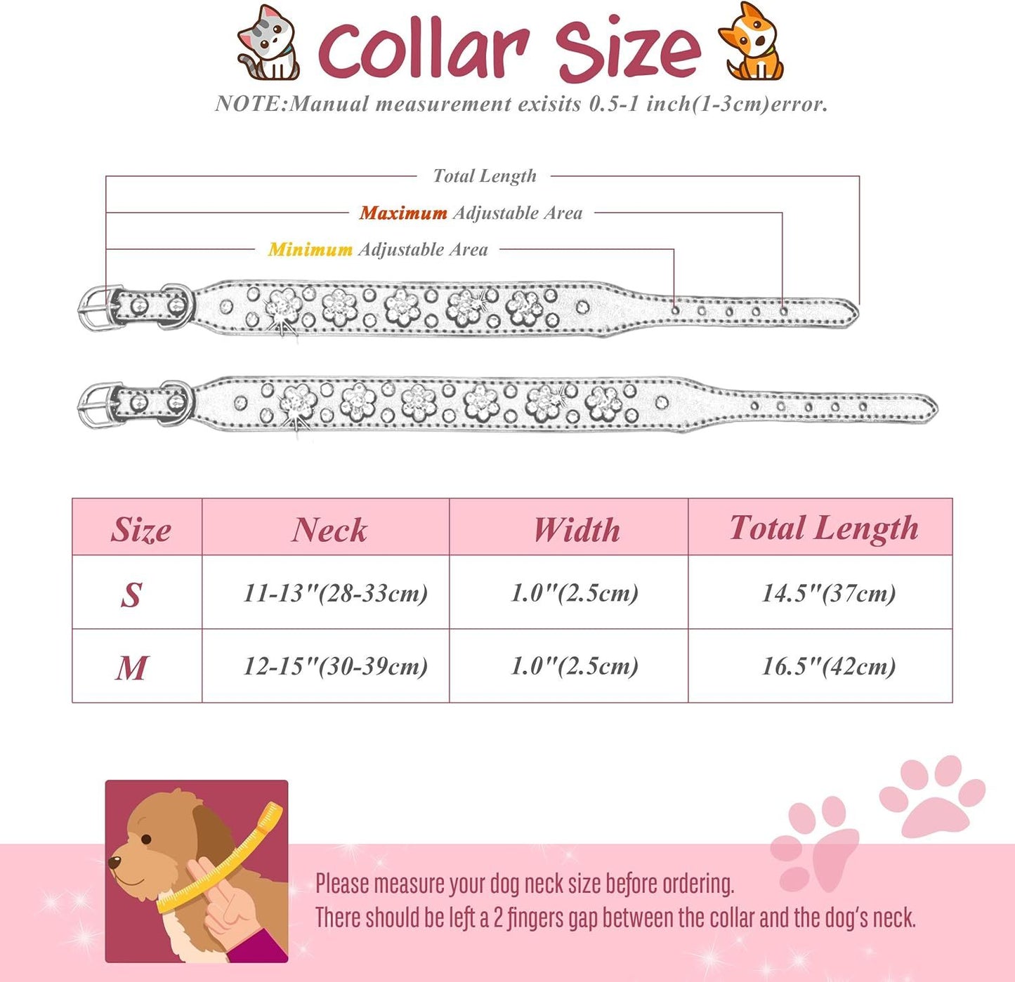 Rhinestone Flower Studded PU Leather Dog Collar | Adjustable Collar For All Dogs collar