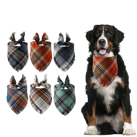 Plaid Tassel Triangle Scarf: Stylish Casual Dog Bandana Accessories